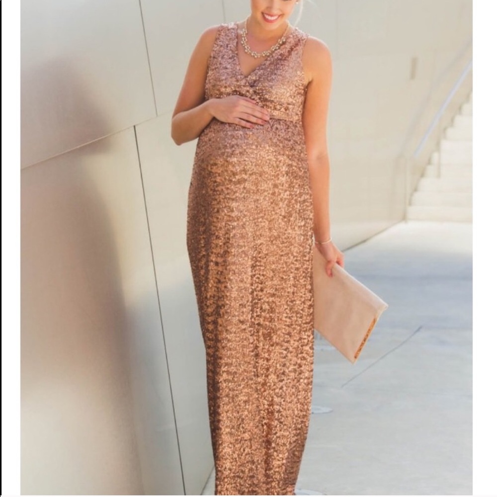 NWT Pinkblush Gold Sequin Maternity Gown